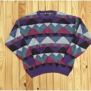 Vintage TUNDRA CANADA 3D Knitted Biggie Coogi Style‎ Crew Neck SWEATER Large